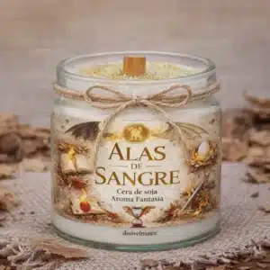 ✨🕯️ Vela Literaria “Alas de Sangre” – Aroma Sándalo & Cítrico 🕯️✨